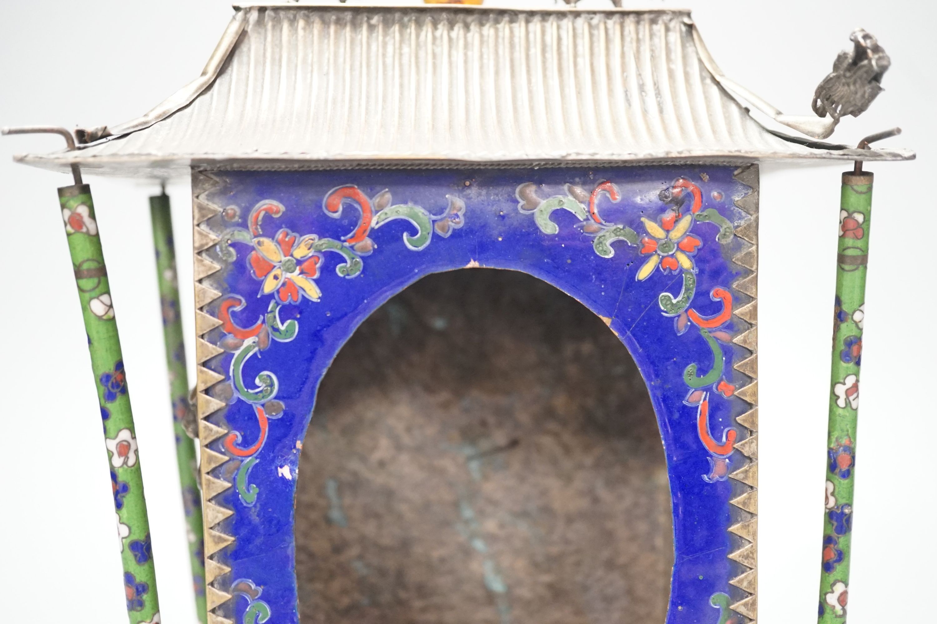 A Chinese enamelled metal shrine stand, height 22cm